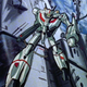 A Veritch in robot mode strikes a pose in front of the giant Macross spaceship as it sails through space.